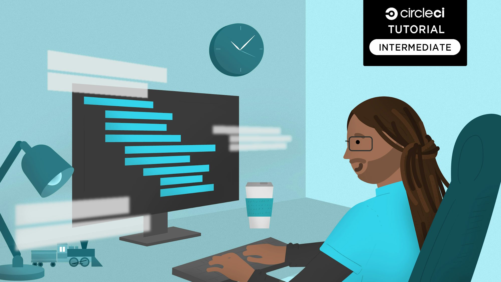 Developer RP sits at a desk, working on an intermediate-level project.